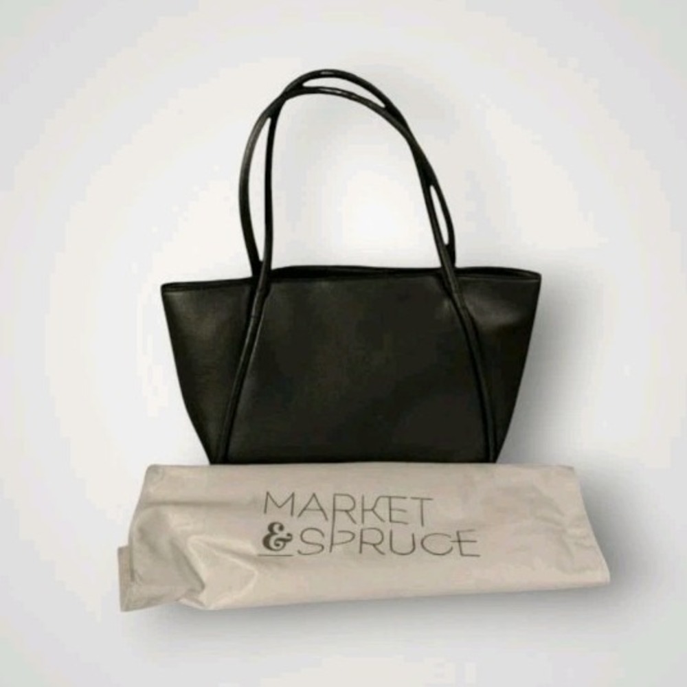 Market & Spruce Bag Shoulder Purse Tote W/ Dust Bag Black Faux Leather Large